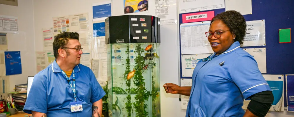 Two members of staff talking