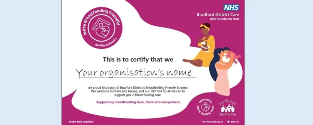 The Breastfeeding Friendly Bradford certificate