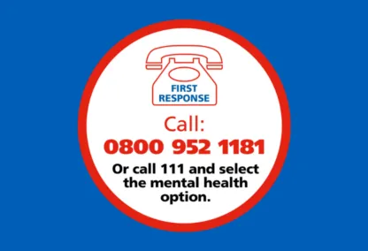 First Response banner reads: For urgent mental health support call 0800 952 1181. You can now also call 111 and select the mental health option.